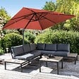 OVIALA - Parasol déporté rotatif 3x3m et 4 dalles à remplir alu terracotta - Malaga - vignette