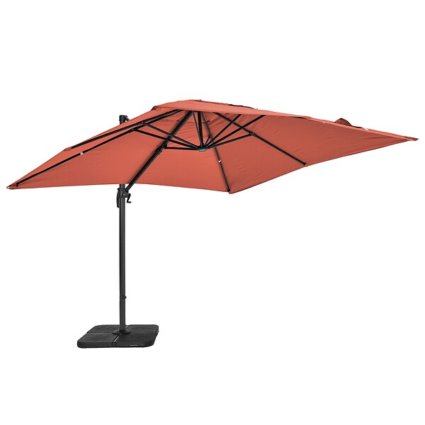 OVIALA - Parasol déporté rotatif 3x3m et 4 dalles à remplir alu terracotta - Malaga - large