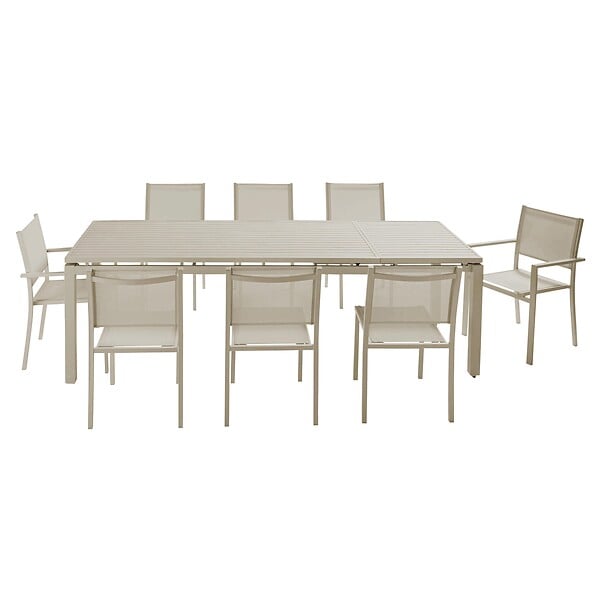 OVIALA - Ensemble table de jardin extensible et 8 assises en aluminium crème - Galilée - large