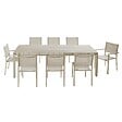 OVIALA - Ensemble table de jardin extensible et 8 assises en aluminium crème - Galilée - vignette