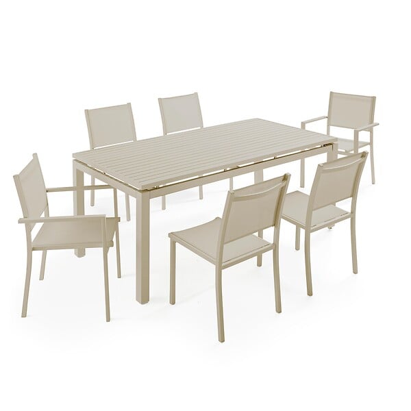 OVIALA - Ensemble table de jardin extensible et 8 assises en aluminium crème - Galilée - large