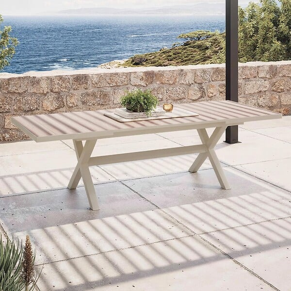 OVIALA - Table extensible en aluminium et céramique 10 places crème - Tivoli - large