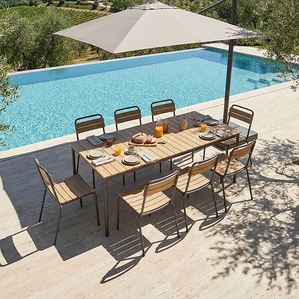 OVIALA - Table de jardin 180x90 cm en métal et bois 8 places gris - Bogota - large