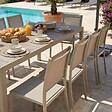 OVIALA - Table de jardin céramique effet bois 206 cm et 10 chaises crème - Tivoli - vignette
