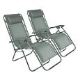 OVIALA - Lot de 2 fauteuils lounge inclinable en acier vert de gris - Monaco - vignette