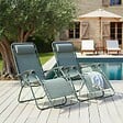 OVIALA - Lot de 2 fauteuils lounge inclinable en acier vert de gris - Monaco - vignette