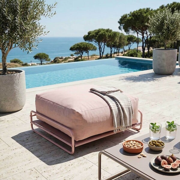 OVIALA - Pouf pour salon de jardin modulable avec structure rose poudré - Mixi - large