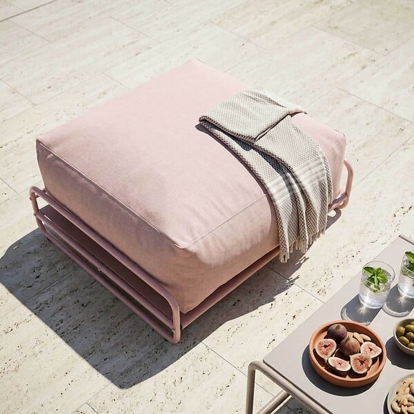 OVIALA - Pouf pour salon de jardin modulable avec structure rose poudré - Mixi - large