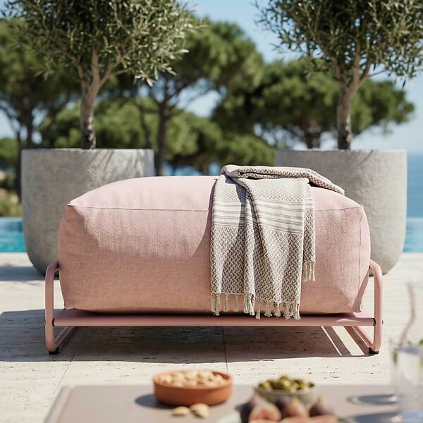 OVIALA - Pouf pour salon de jardin modulable avec structure rose poudré - Mixi - large