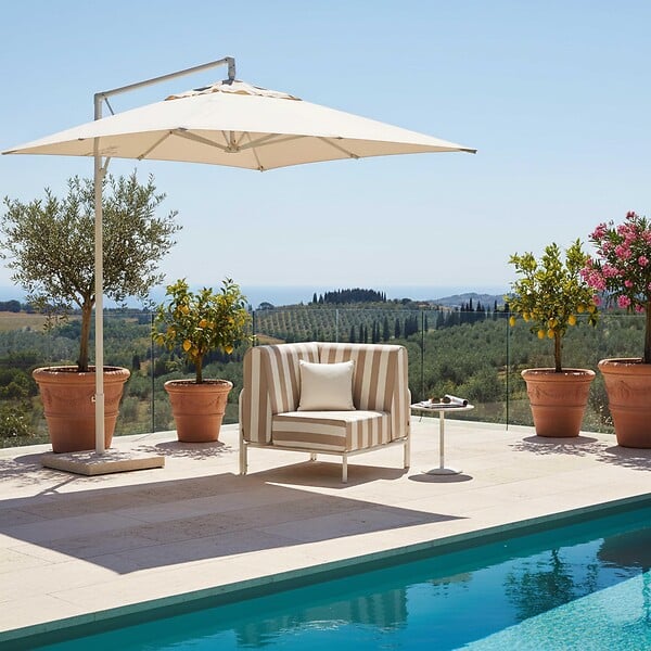 OVIALA - Fauteuil d'angle rayé pour salon de jardin modulable tissu beige - Patio - large