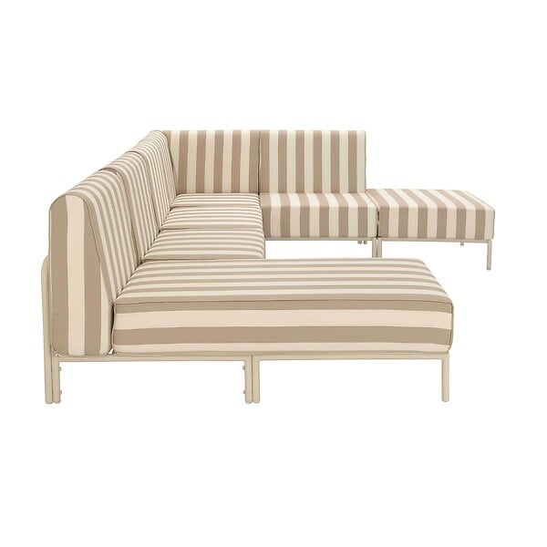 OVIALA - Salon de jardin bas modulable rayé 6 places beige - Patio - large