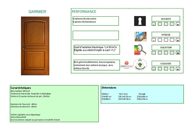 GD MENUISERIES - Porte d'entrée Bois Pleine Garnier, H215 x L80 cm Côte Tableau, p.Droit (Poignée, Barillet ref N158RPL -IN158RCI) - large
