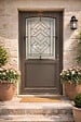 GD MENUISERIES - Porte d'entrée Bois Vitrée Elodie Gris Quartz, H215 x L90 cm Côte Tableau p. Gauche (Poignee, Barillet ref 010403FP) - vignette