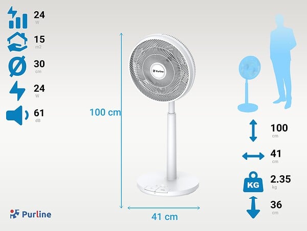 PURLINE - Ventilateur de sol DC avec batterie et 9 pales - large