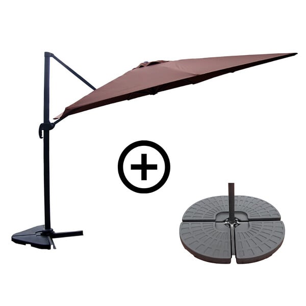 CONCEPT USINE - Ensemble parasol  marron 3x4m et 4 dalles à lester CESARE - large