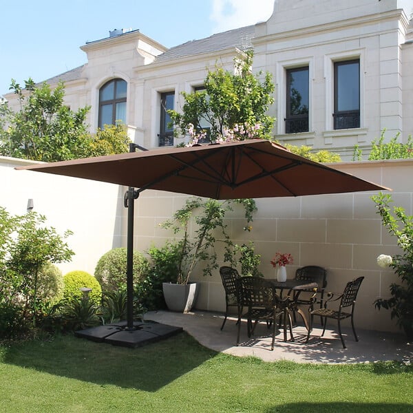 CONCEPT USINE - Ensemble parasol  marron 3x4m et 4 dalles à lester CESARE - large