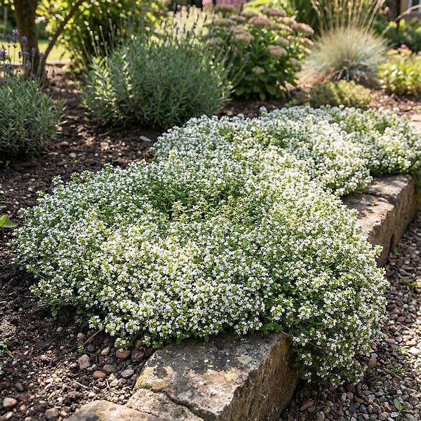 BLOOMIQUE - Lot de 3 - Thymus Albiflorus - Thym rampant - Rustique - Vivace - Couvre-sol - Persistant - P. 9 cm - large