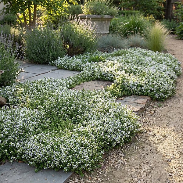BLOOMIQUE - Lot de 3 - Thymus Albiflorus - Thym rampant - Rustique - Vivace - Couvre-sol - Persistant - P. 9 cm - large