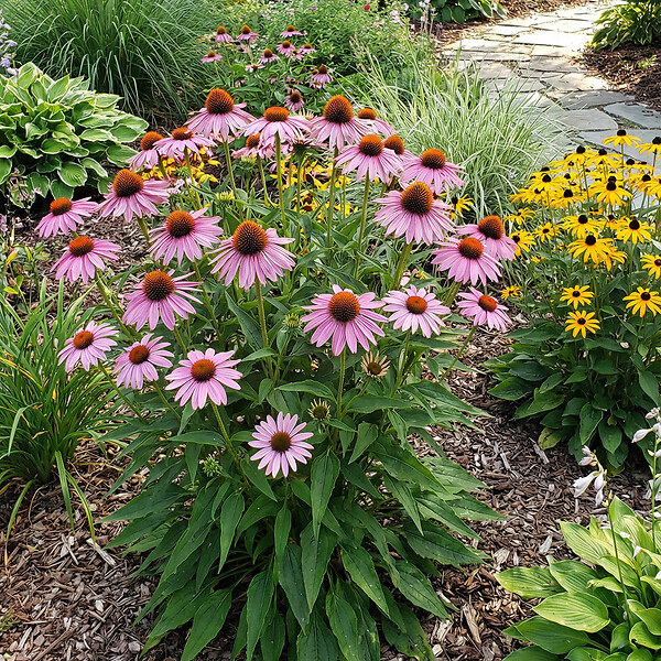 BLOOMIQUE - Lot de 3 - Echinacea purpurea - Échinacée pourpre - Floraison abondante - H. 10-20 cm - P. 9 cm - large