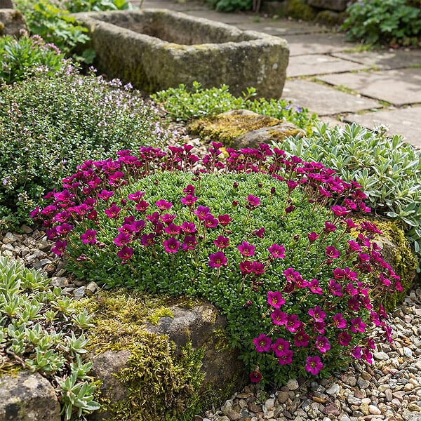 BLOOMIQUE - Lot de 3 - Saxifraga Carpet Purple Robe - Saxifrage - Floraison abondante - H. 10-20 cm - P. 9 cm - large
