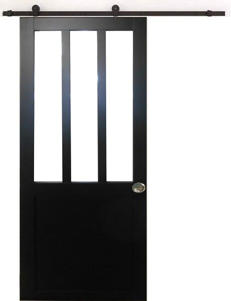 GD MENUISERIES - Porte Coulissante Atelier Noir H204 x L73 cm, Rail roulettes, Coquilles - large