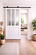 GD MENUISERIES - Porte Coulissante Atelier blanc vitre depoli H204 x L83 cm, Rail roulettes - vignette
