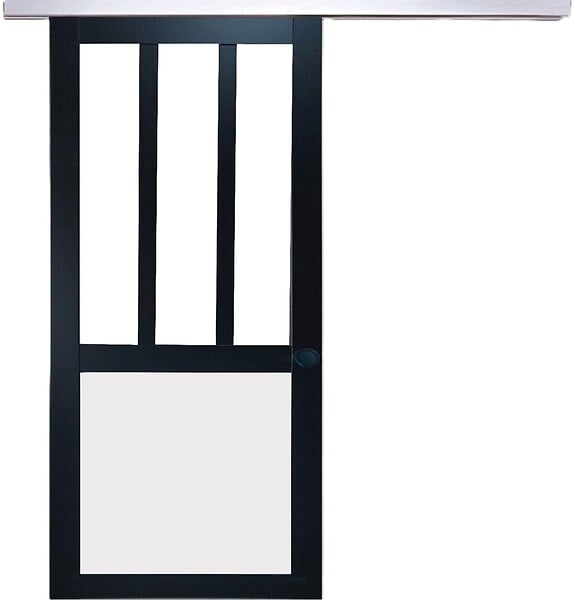 GD MENUISERIES - Porte Coulissante Atelier noir, blanc Vitrée H204 x L83 cm, Rail Alu, Coquilles Noir - large