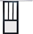 GD MENUISERIES - Porte Coulissante Atelier noir, blanc Vitrée H204 x L83 cm, Rail Alu, Coquilles Noir - vignette