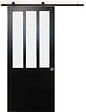 GD MENUISERIES - Porte Coulissante Atelier Noir vitre depoli H204 x L83 cm, Rail Roulettes, Coquilles - vignette