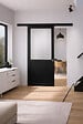 GD MENUISERIES - Porte Coulissante Athena Noir H204 x L73 cm, Rail alu Bandeau Noir, Coquilles - vignette
