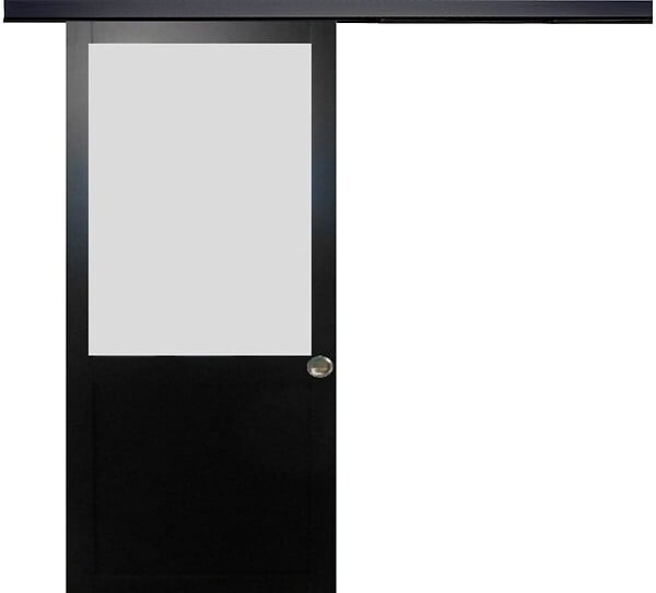 GD MENUISERIES - Porte Coulissante Athena Noir H204 x L73 cm, Rail alu Bandeau Noir, Coquilles - large