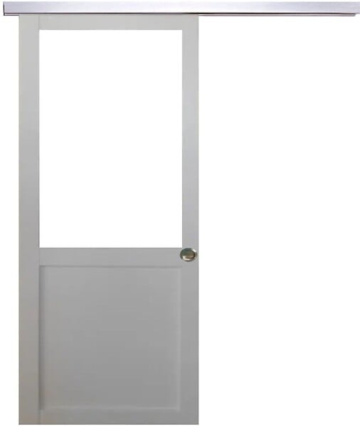 GD MENUISERIES - Porte Coulissante Atelier Blanc H204 x L93 cm sans meneau, Rail Alu, Coquilles - large