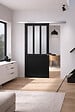 GD MENUISERIES - Porte Coulissante Atelier Noir vitre depoli H204 x L83 cm, Rail Alu, Coquilles - vignette
