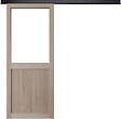 GD MENUISERIES - Porte Coulissante Atelier placage chene Vitrée H204 x L73 cm, Rail Alu bandeau noir - vignette
