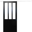 GD MENUISERIES - Porte Coulissante Atelier Noir H204 x L83 cm, Rail Alu Bandeau blanc, Coquilles Noir - vignette
