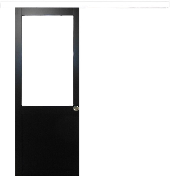 GD MENUISERIES - Porte Coulissante Atelier Noir H204 x L83 cm sans meneau, Rail Alu Bandeau blanc, Coquilles - large