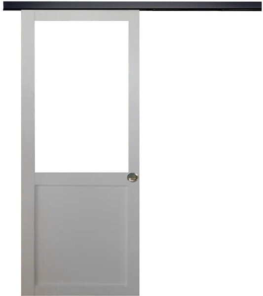 GD MENUISERIES - Porte Coulissante Atelier blanc H204 x L93 cm sans meneau, Rail Alu bandeau noir, Coquilles - large