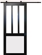 GD MENUISERIES - Porte Coulissante Atelier noir, blanc Vitrée H204 x L73 cm, Rail Roulettes, Coquilles Noir - vignette