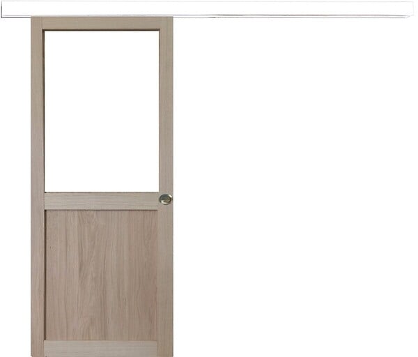 GD MENUISERIES - Porte Coulissante Atelier placage chene Vitrée H204 x L83 cm, Rail Alu Bandeau Blanc, Coquilles - large