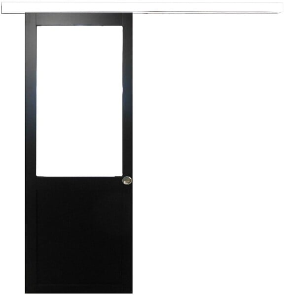 GD MENUISERIES - Porte Coulissante Atelier Noir sans meneau H204 x L93 cm, Rail Alu Bandeau blanc, Coquilles - large