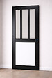 GD MENUISERIES - Porte Coulissante Atelier noir, panneau blanc Vitrée H204 x L83 cm, Coquilles Noir - vignette