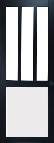 GD MENUISERIES - Porte Coulissante Atelier noir, panneau blanc Vitrée H204 x L83 cm, Coquilles Noir - large