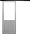 GD MENUISERIES - Porte Coulissante Atelier blanc H204 x L83 cm sans meneau, Rail Alu bandeau noir - vignette