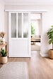GD MENUISERIES - Porte Coulissante Atelier Blanc vitre depoli H204 x L83 cm, Rail alu Bandeau Blanc - vignette