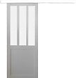 GD MENUISERIES - Porte Coulissante Atelier Blanc vitre depoli H204 x L73 cm, Rail alu Bandeau Blanc - vignette