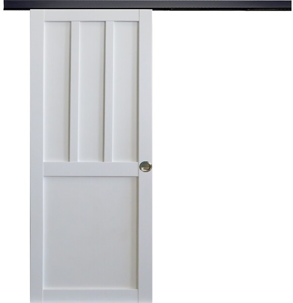 GD MENUISERIES - Porte Coulissante Atelier 2 panneaux blanc H204 x L83 cm, Rail Alu bandeau noir, Coquilles - large
