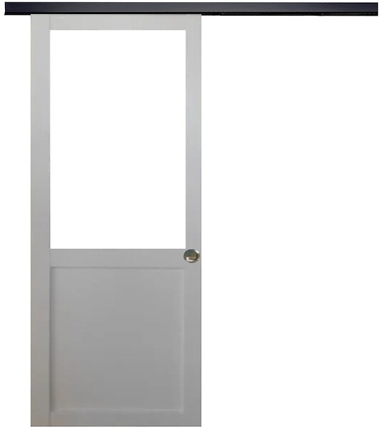 GD MENUISERIES - Porte Coulissante Atelier blanc H204 x L83 cm sans meneau, Rail Alu bandeau noir, Coquilles - large