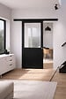 GD MENUISERIES - Porte Coulissante Atelier Noir sans meneau H204 x L73 cm, Rail alu Bandeau Noir, Coquilles - vignette