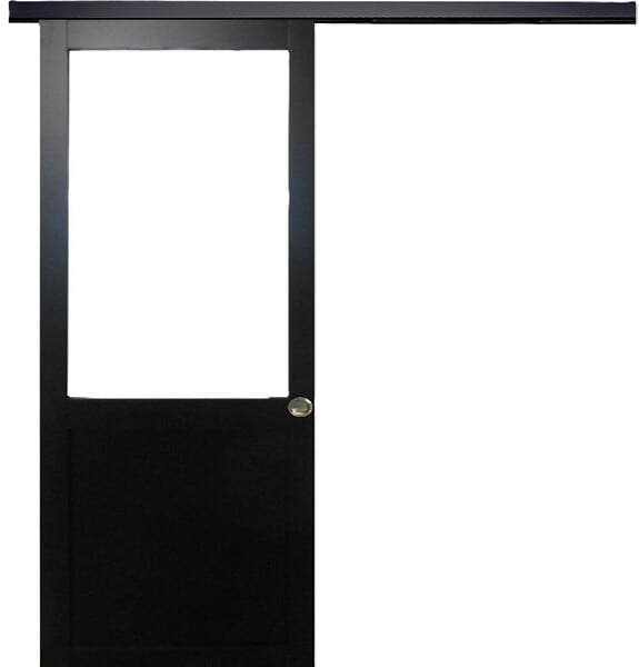 GD MENUISERIES - Porte Coulissante Atelier Noir sans meneau H204 x L73 cm, Rail alu Bandeau Noir, Coquilles - large