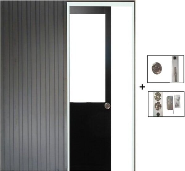 GD MENUISERIES - Porte Coulissante Atelier Noir H204 x L73 cm sans meneau, Galandage - large
